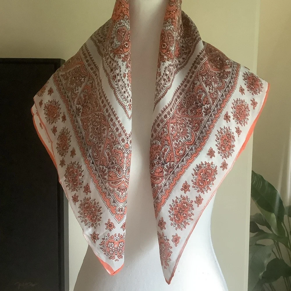 Vintage Paisley Print Rayon Scarf Made in Japan